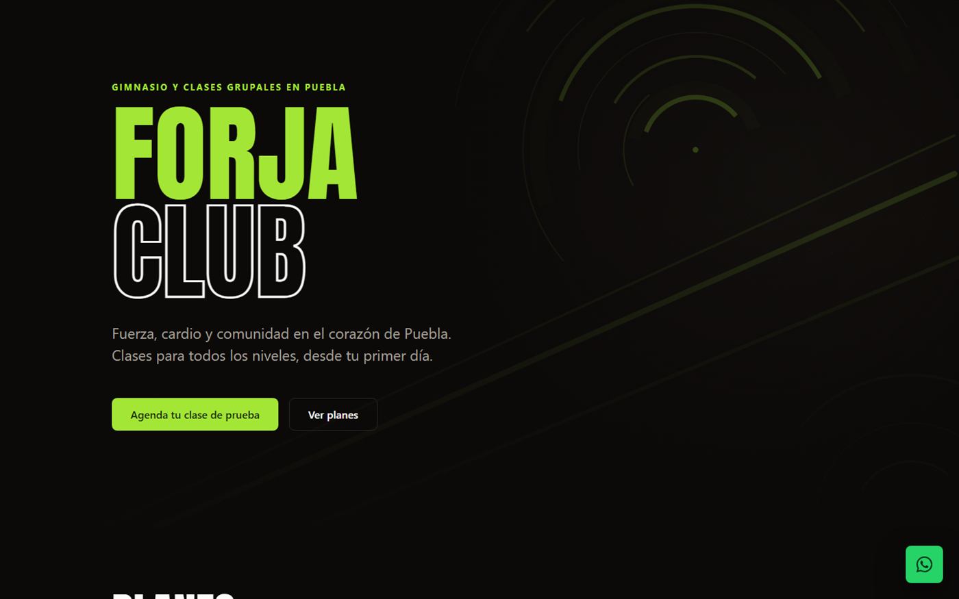 Sitio de Forja Club: portada oscura con membresías y horario de clases